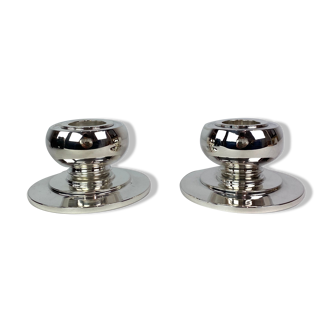 Set of two low candlesticks of 925 sterling and hallmarked silver, 1930s