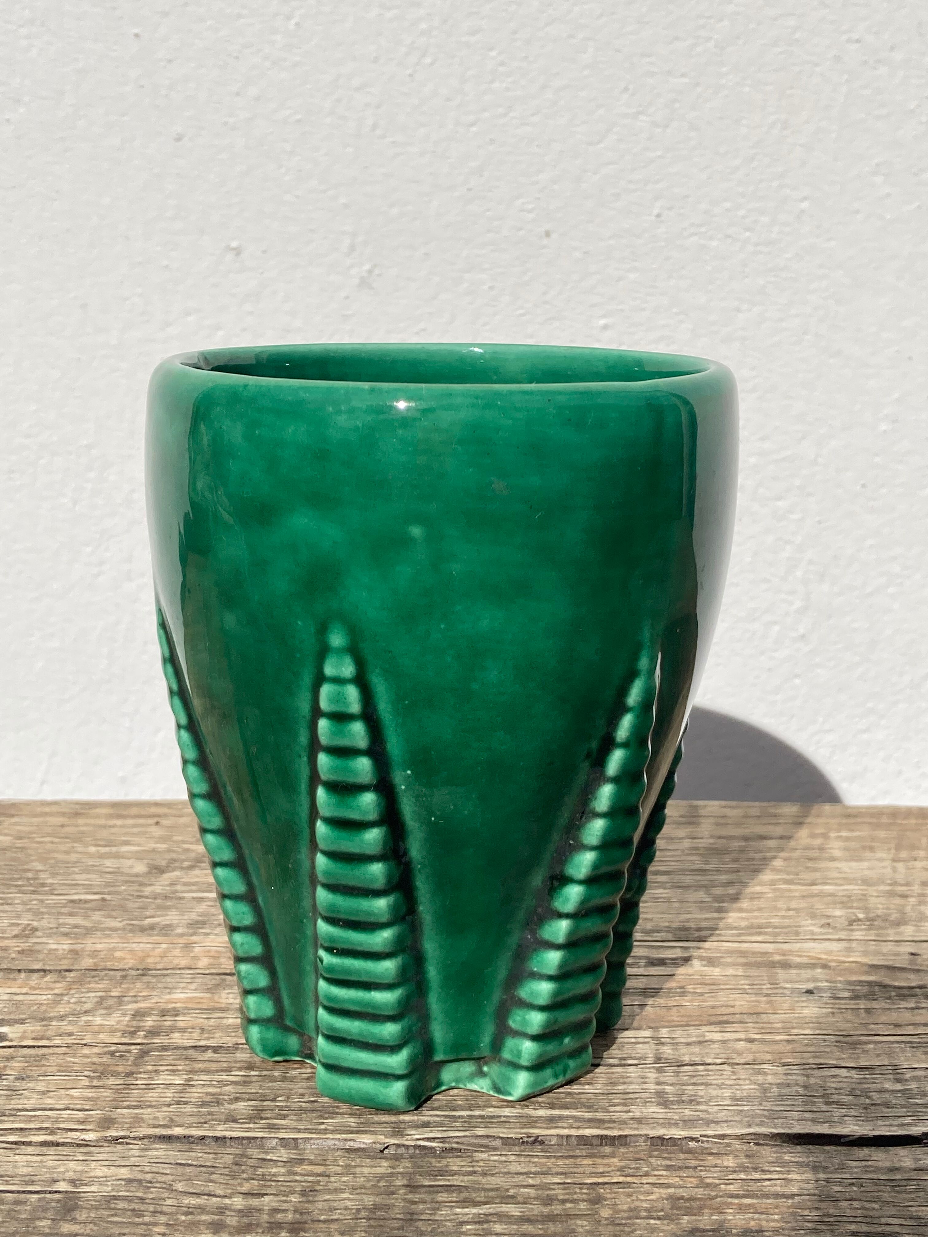 Green art deco ceramic vase