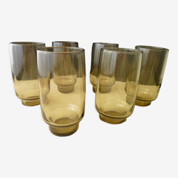 Set de 6 verres gobelets hauts vintage Luminarc couleur fumée