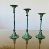 Series of 3 green tinted brass candlesticks from the 70s