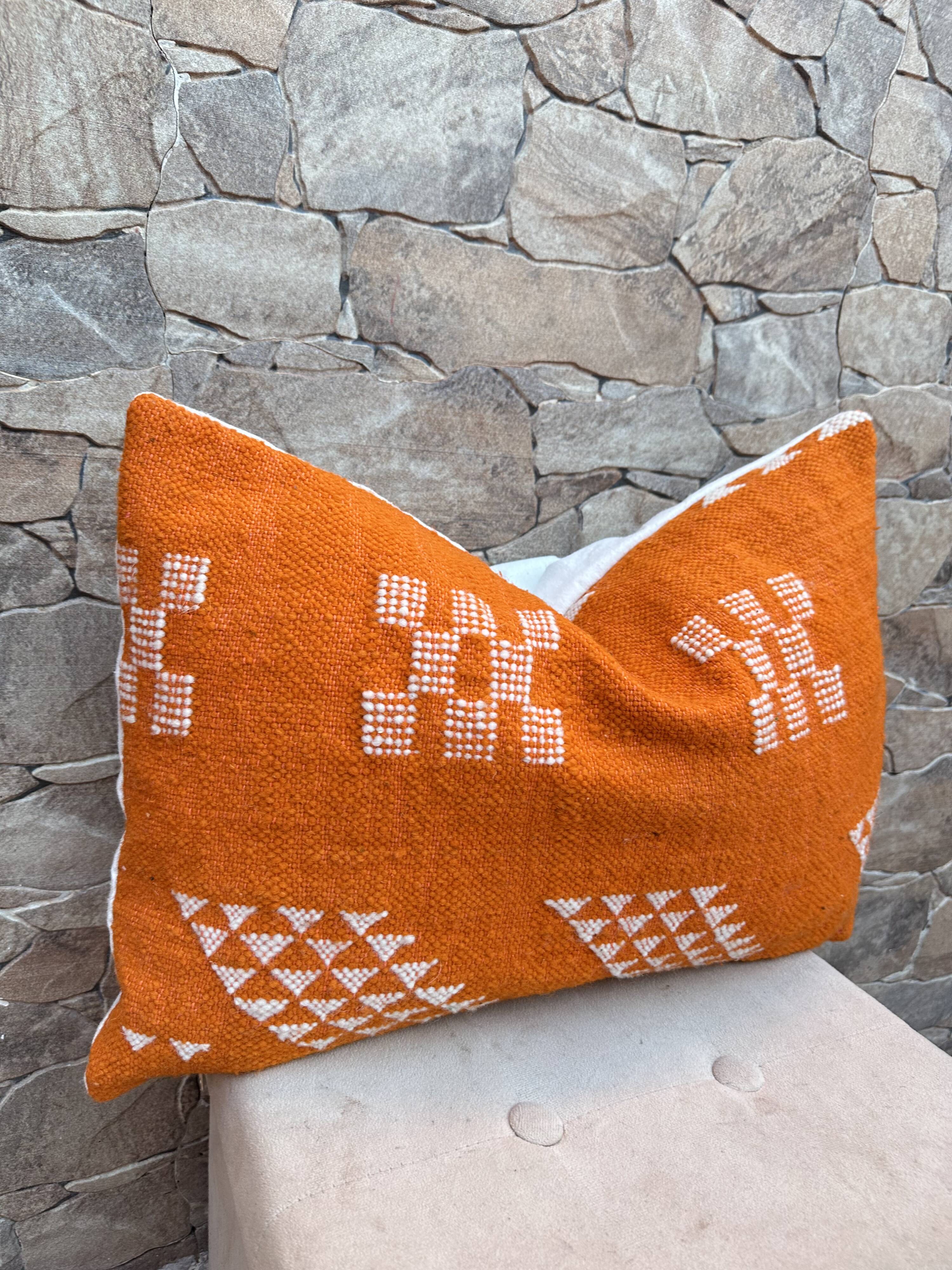 Moroccan orange pillowcase, Berber cushion cover, ear pillowcase.