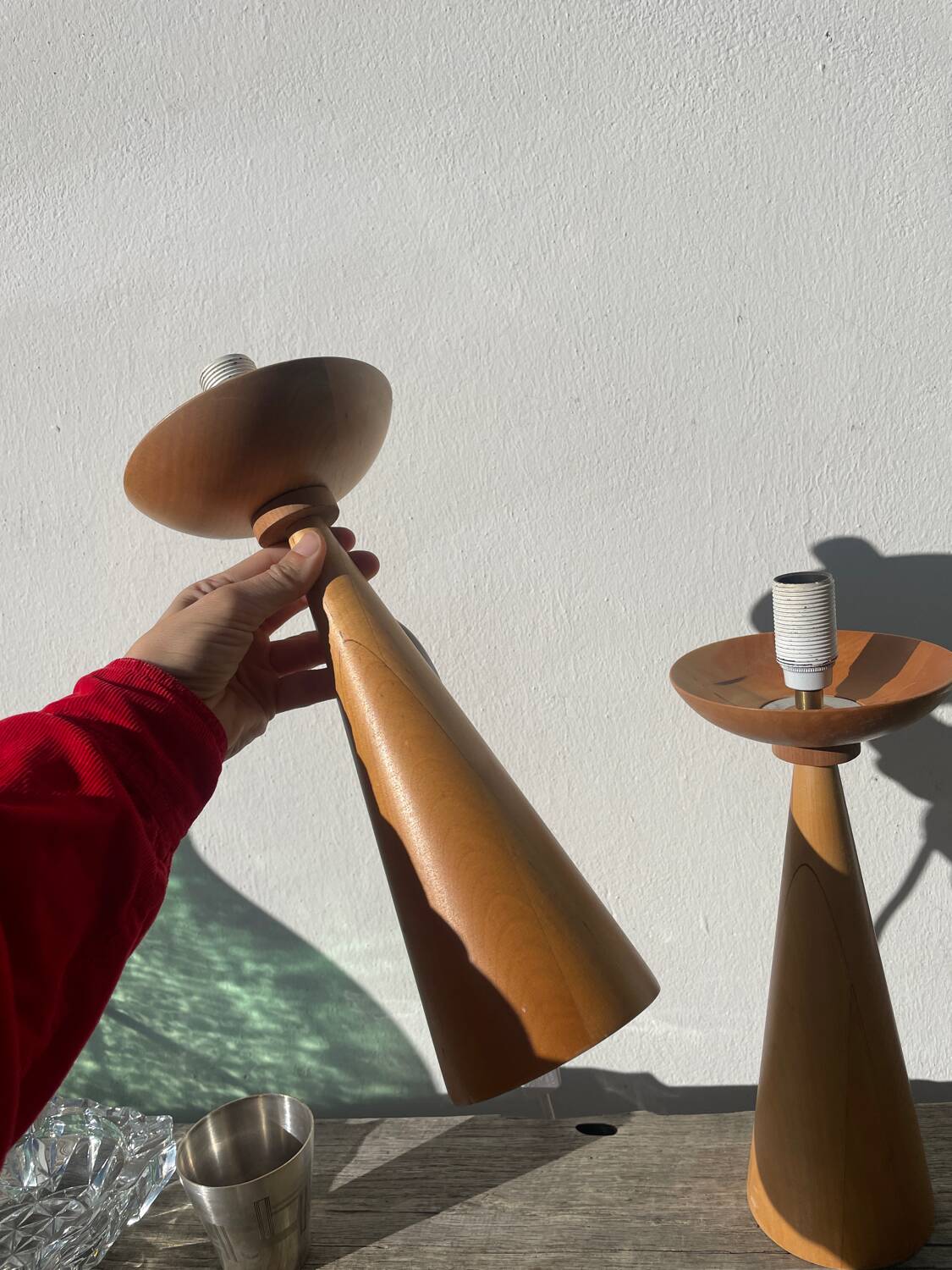 Pair of Scandinavian wooden lamps, 1980s