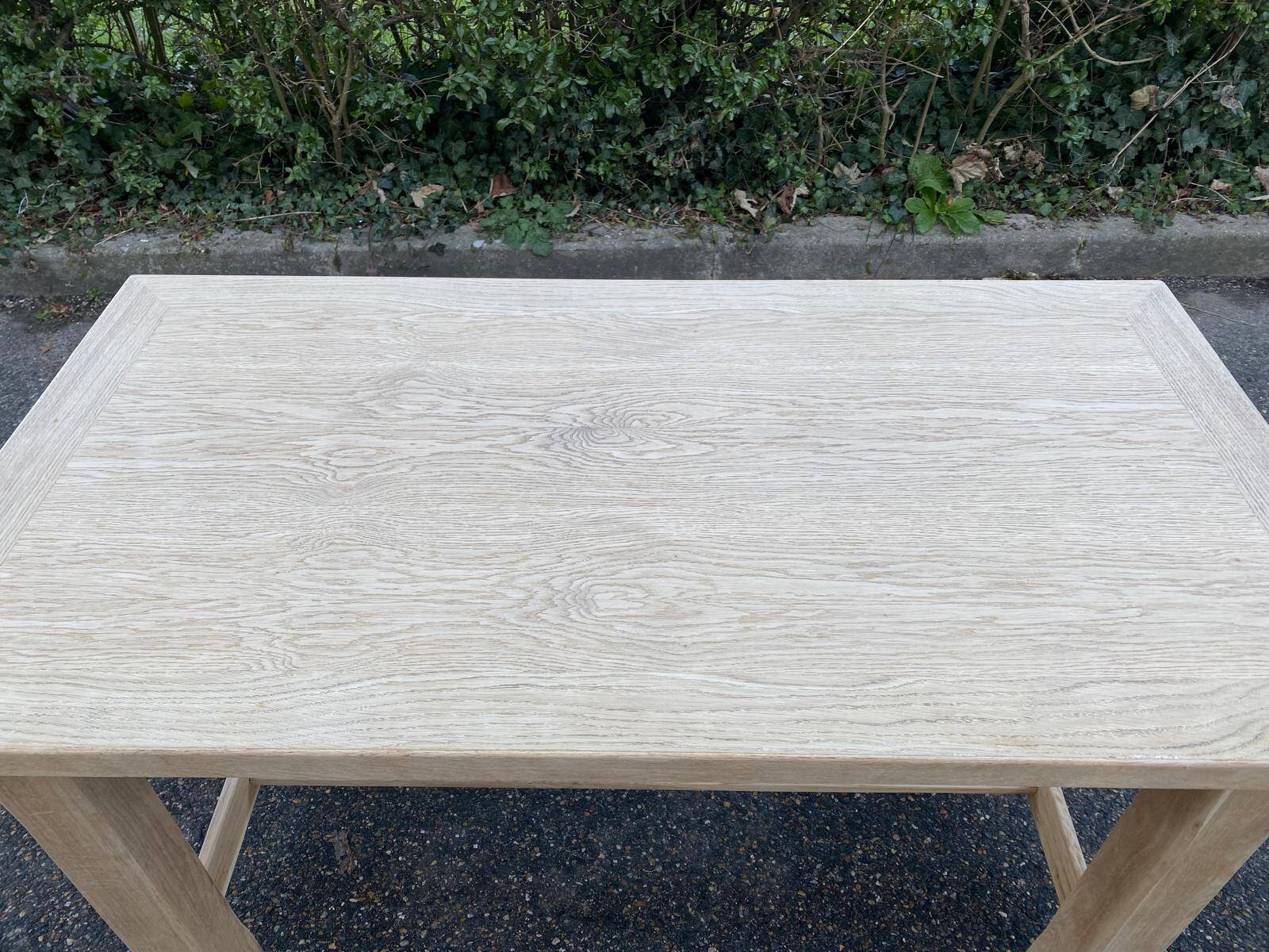 Renovated farmhouse table in solid oak wood and veneer, 135cm.