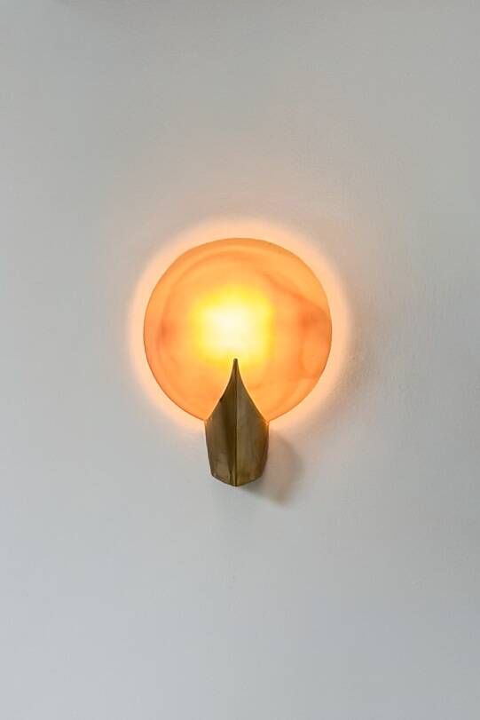 Vintage brass and frosted tinted glass wall light, Denmark, 1970.