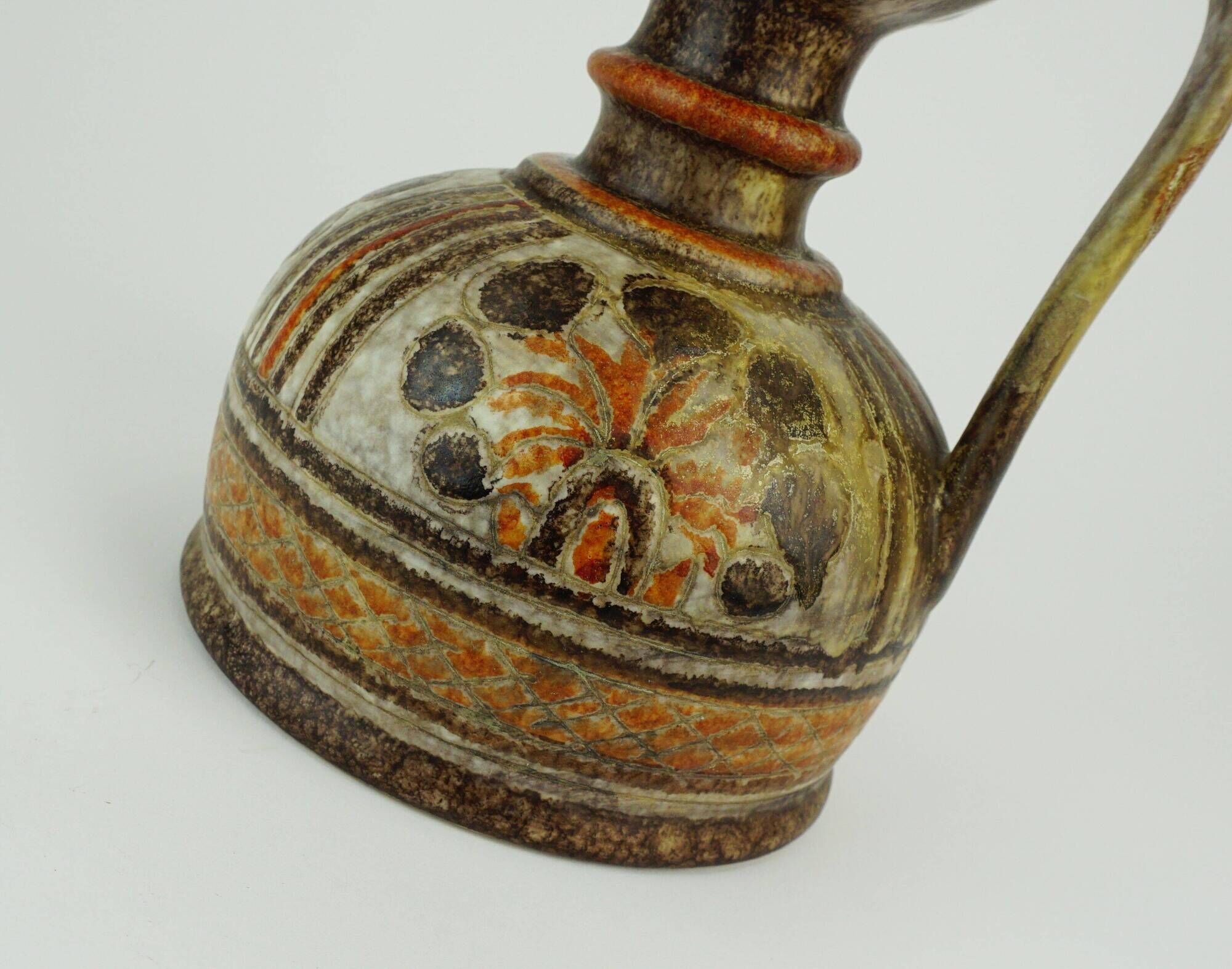 Italian ceramic vase jug italica ars model 1680/16 brown and orange