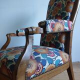 Voltaire armchair with a rack, wheels, and a toad chair in matching fabric.