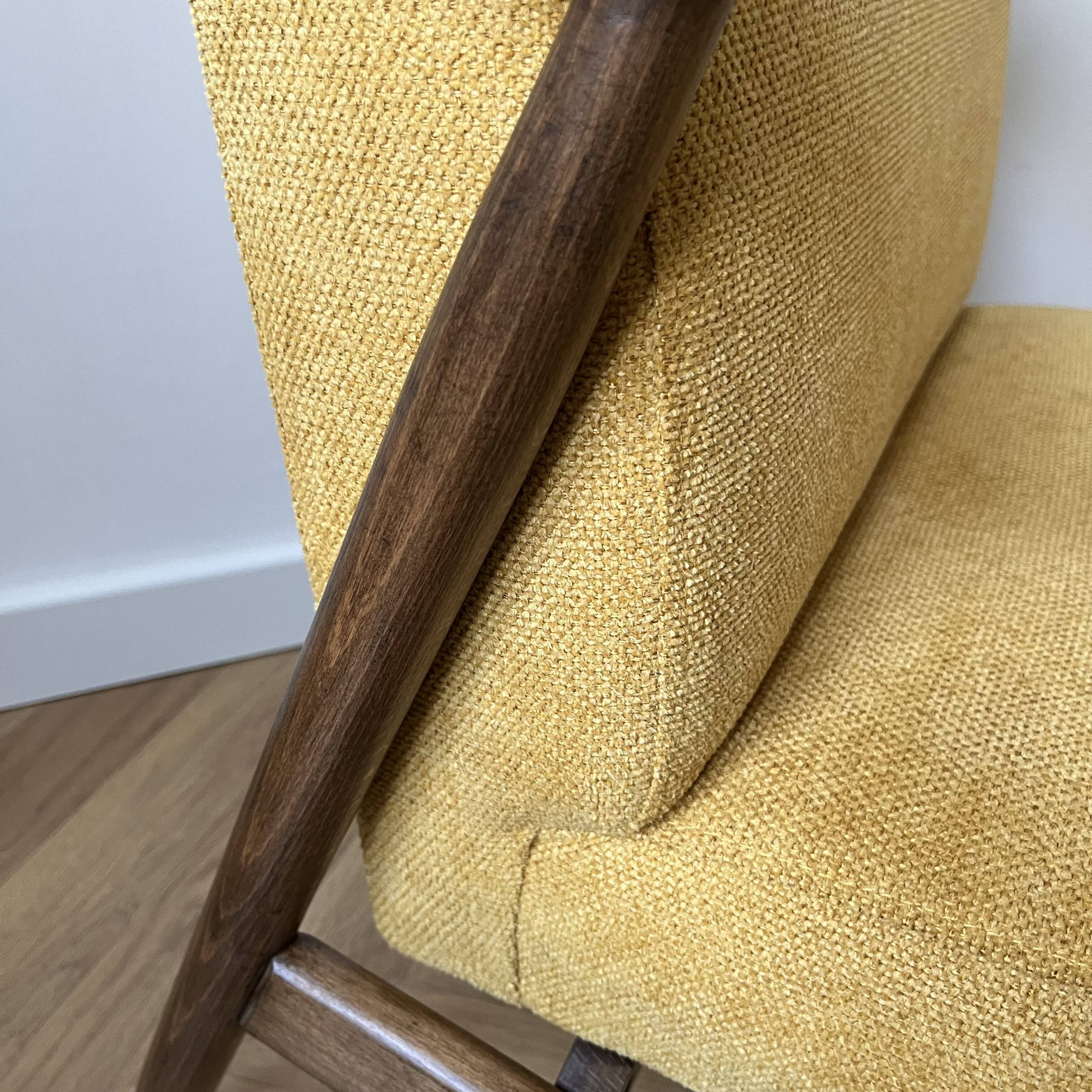 Vintage Club Mid-Century Modern Armchair: Yellow Fabric & Beech Wood Frame