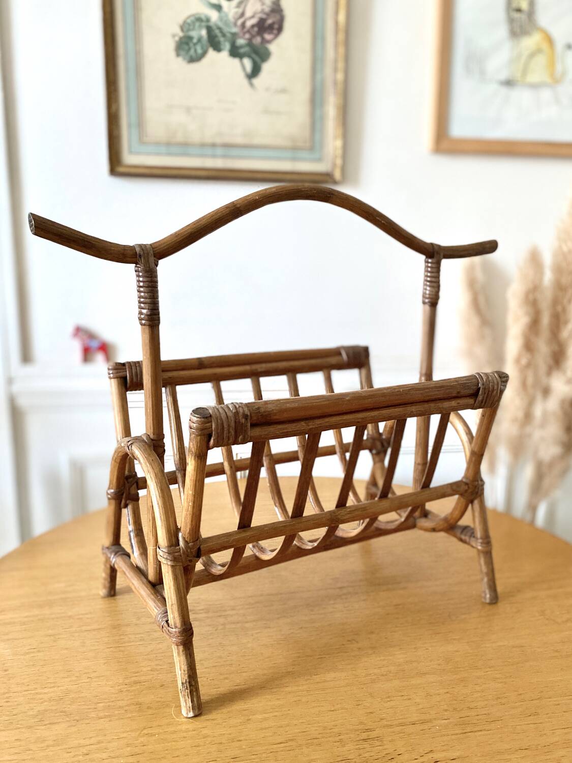 Vintage bamboo rattan magazine rack