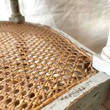 19th-century corner fireplace armchair, wood and cane.