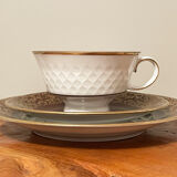 Reichenbach brown teacup trio set with saucer and plate, east-german fine china made in 1968-1990