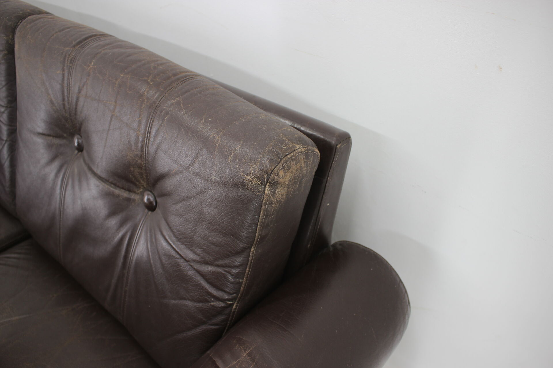 1970s Danish Brown Leather 2 Seater Sofa