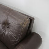 1970s Danish Brown Leather 2 Seater Sofa