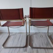 Chaises fauteuils B34 cuir cognac et dorure