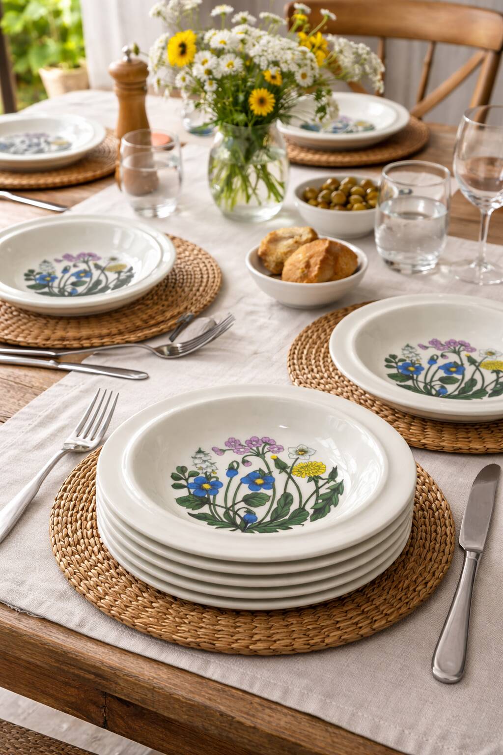 Set of 6 deep plates Arabia Finland – vintage Scandinavian floral design