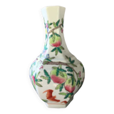 Hexagonal china porcelain vase xix th peches and 3 babs