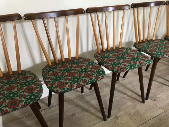 Lot de 6 chaises bistrot vintage 1960’s hêtre piétement compas