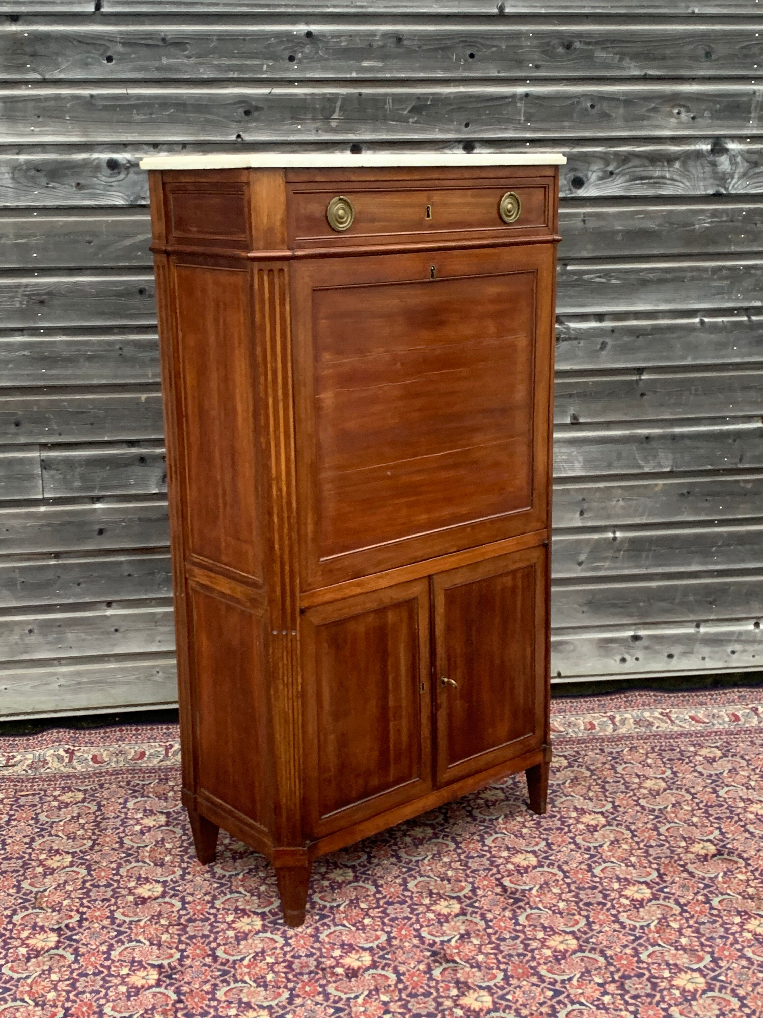 Mahogany secretary stamped l.aubry of louis xvi period