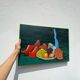 Still life with clogs and fruit / oil on canvas