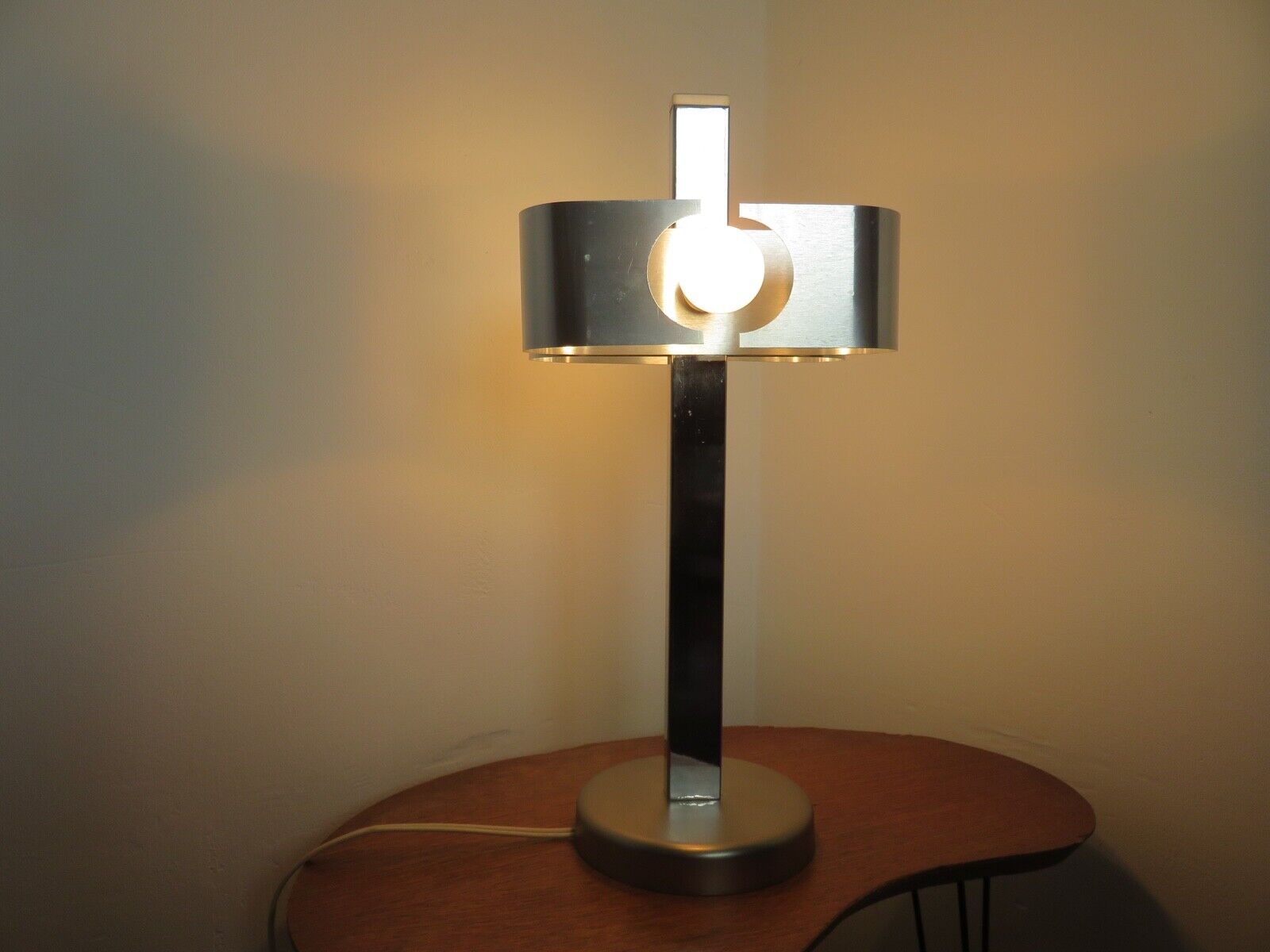 Space age lamp in brushed metal and chromed metal 1970