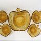 Salad bowl set and 4 dessert cups, vintage, apple shape in amber glass