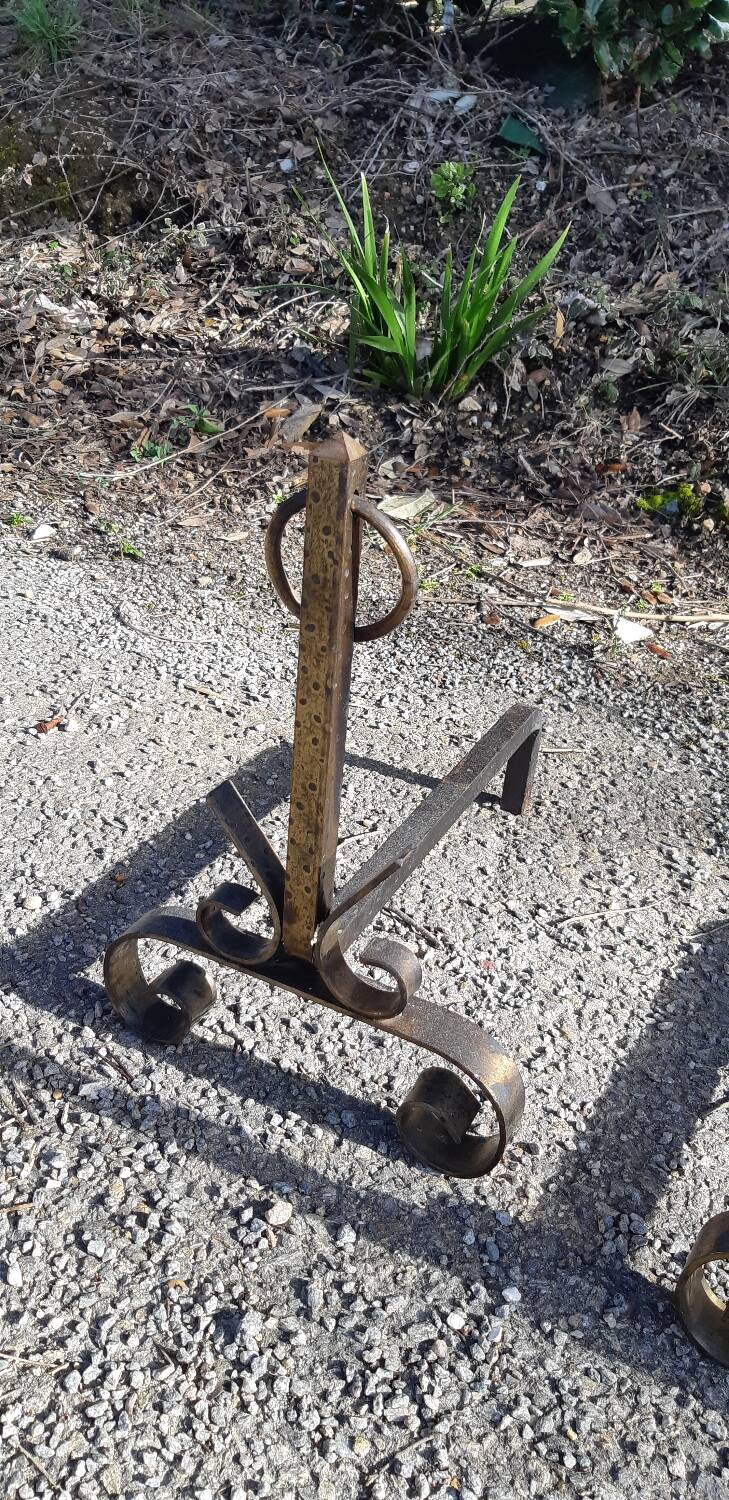 Pair of wrought iron andirons