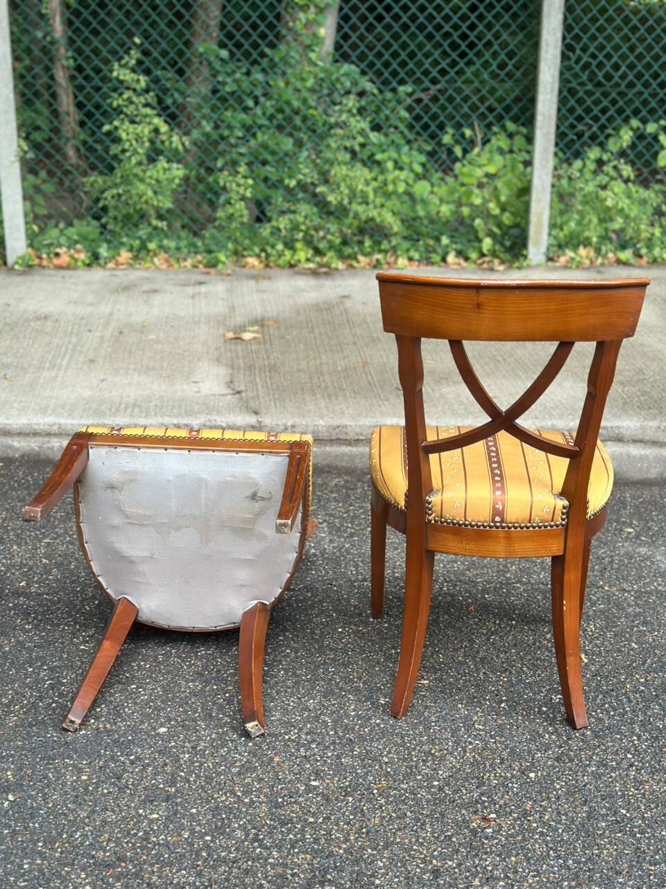 4 Matignon chairs by René Trotel in solid cherry wood and yellow fabric from the 1960s.