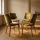 Bentwood dining chairs set of 4, retro beech wood & olive velour, TON 1960s–1970s, Czechoslovakia