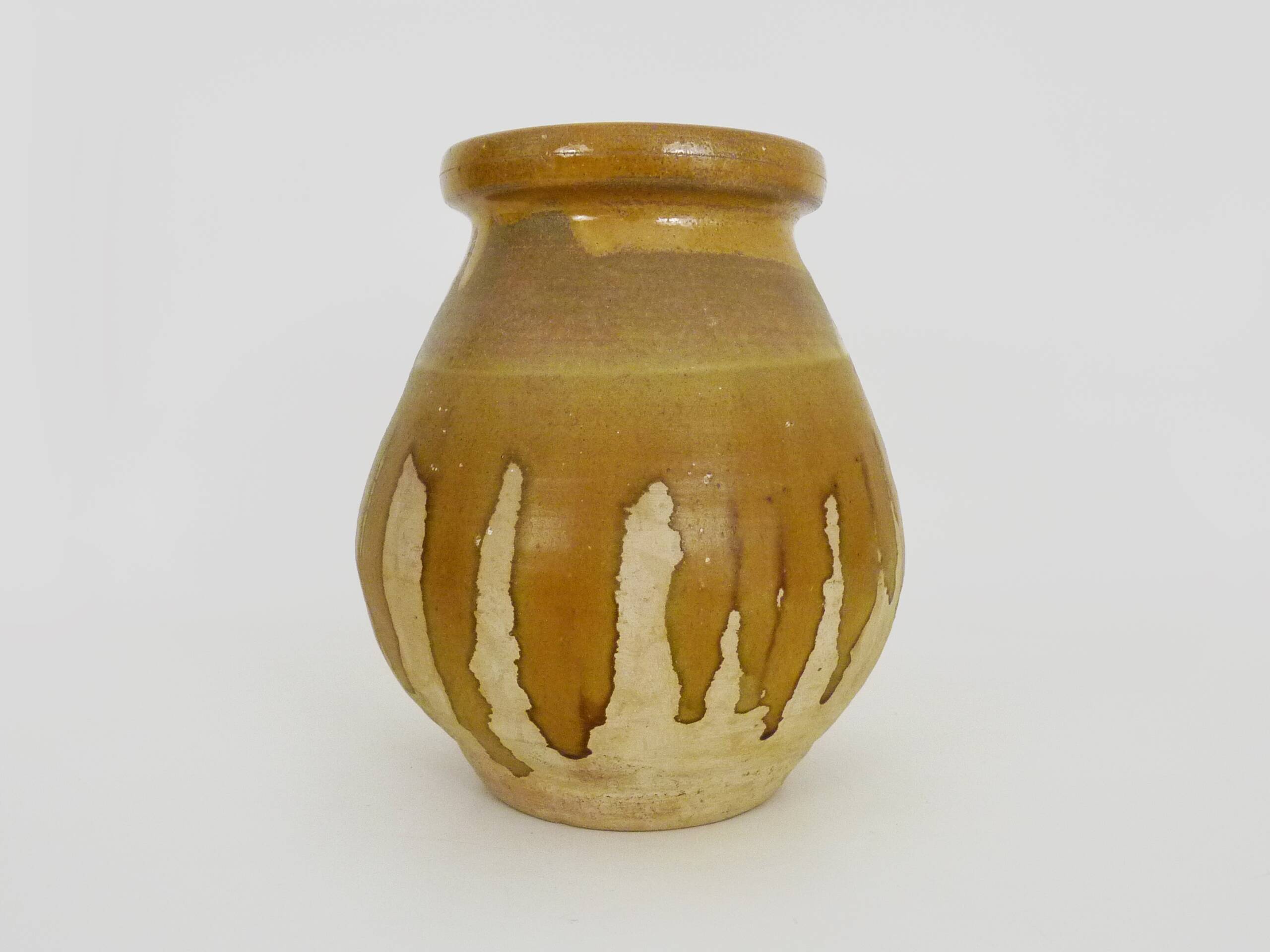 Vintage Provence glazed terracotta Biot jar with glazed neck. 20th century