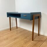 Vintage modernist desk in petrol blue, 1950s/60s.