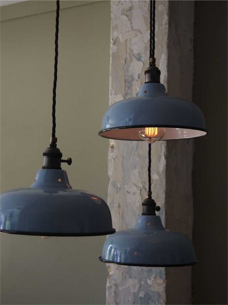 Day blinds emailed industrial lamp sky blue