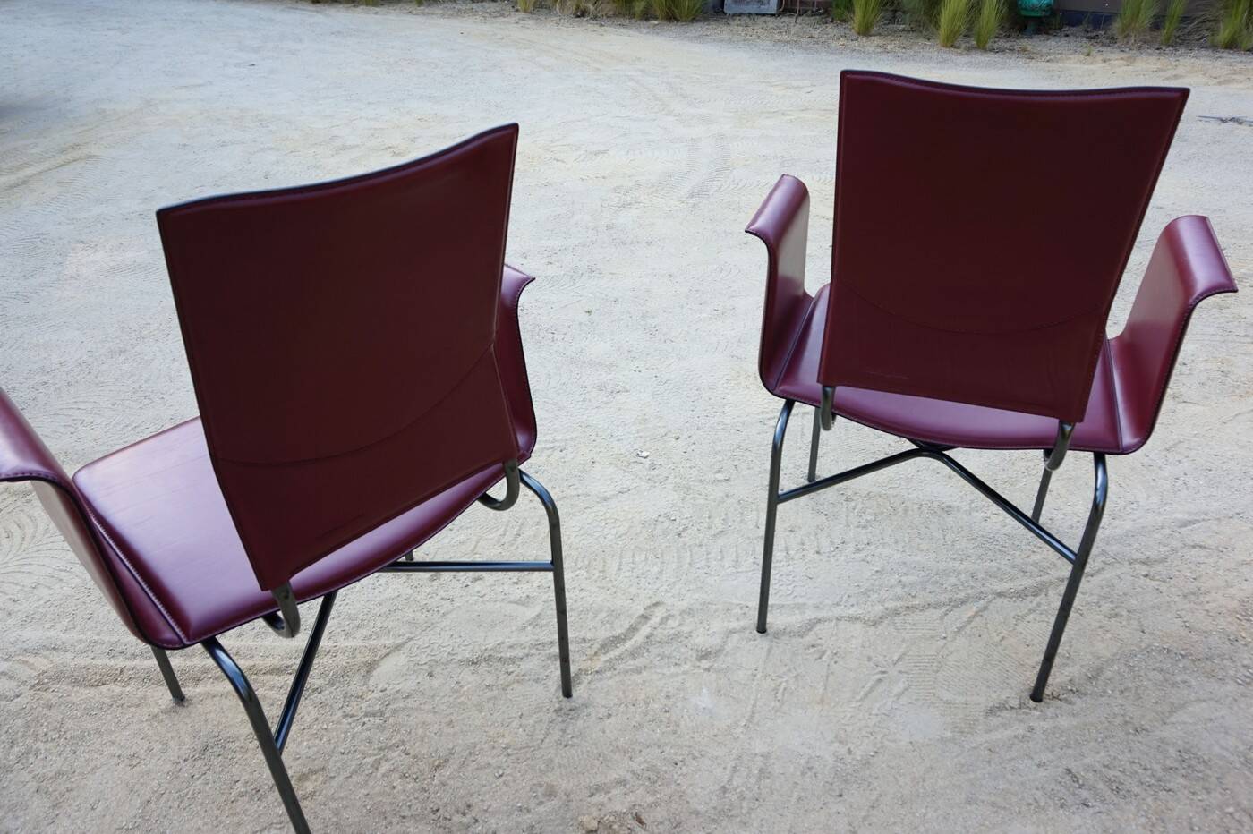 Ross Littell for Matteo Grassi Armchairs Bordeaux Leather & Steel, set of 2