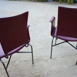 Ross Littell for Matteo Grassi Armchairs Bordeaux Leather & Steel, set of 2