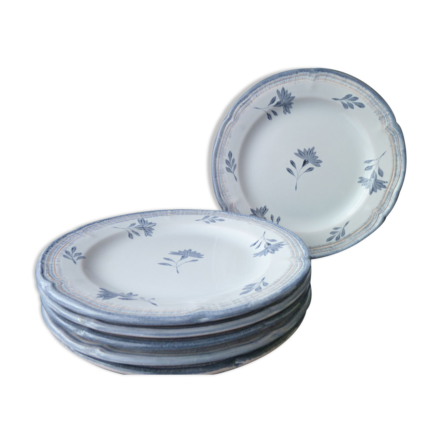 Set de 6 assiettes à dessert en Faïence de Niderviller  Modèle Périne
