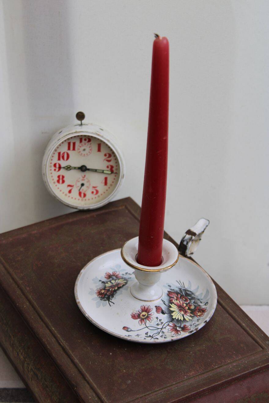 Antique enamel candle holder