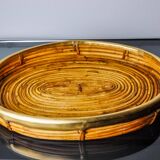 Rattan and brass tray, Italy, 1970