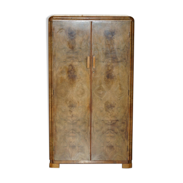 Small Art Deco wardrobe in satin walnut, circa 1930.