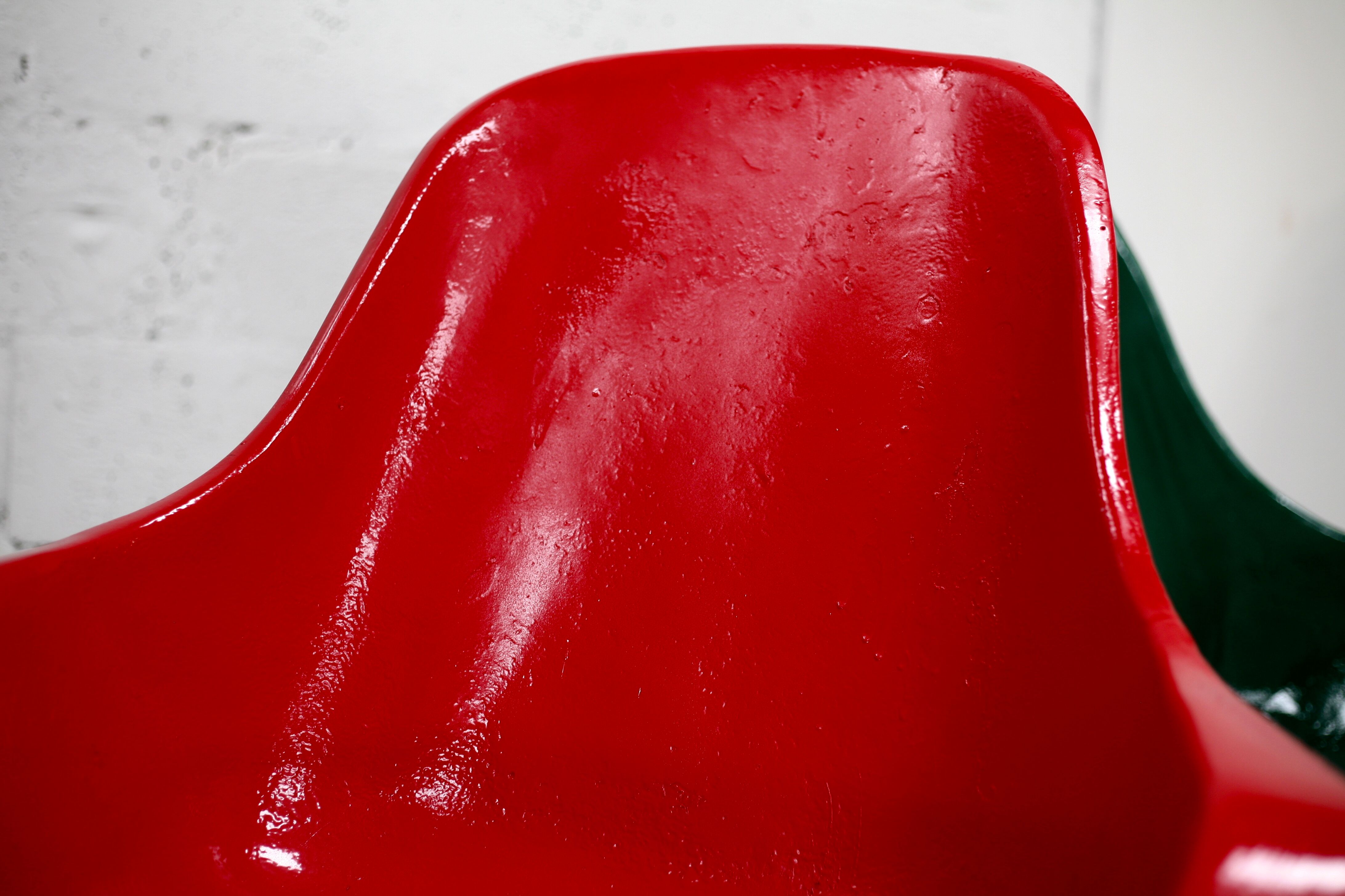 3 painted fiberglass “space age” armchairs. France, circa 1970