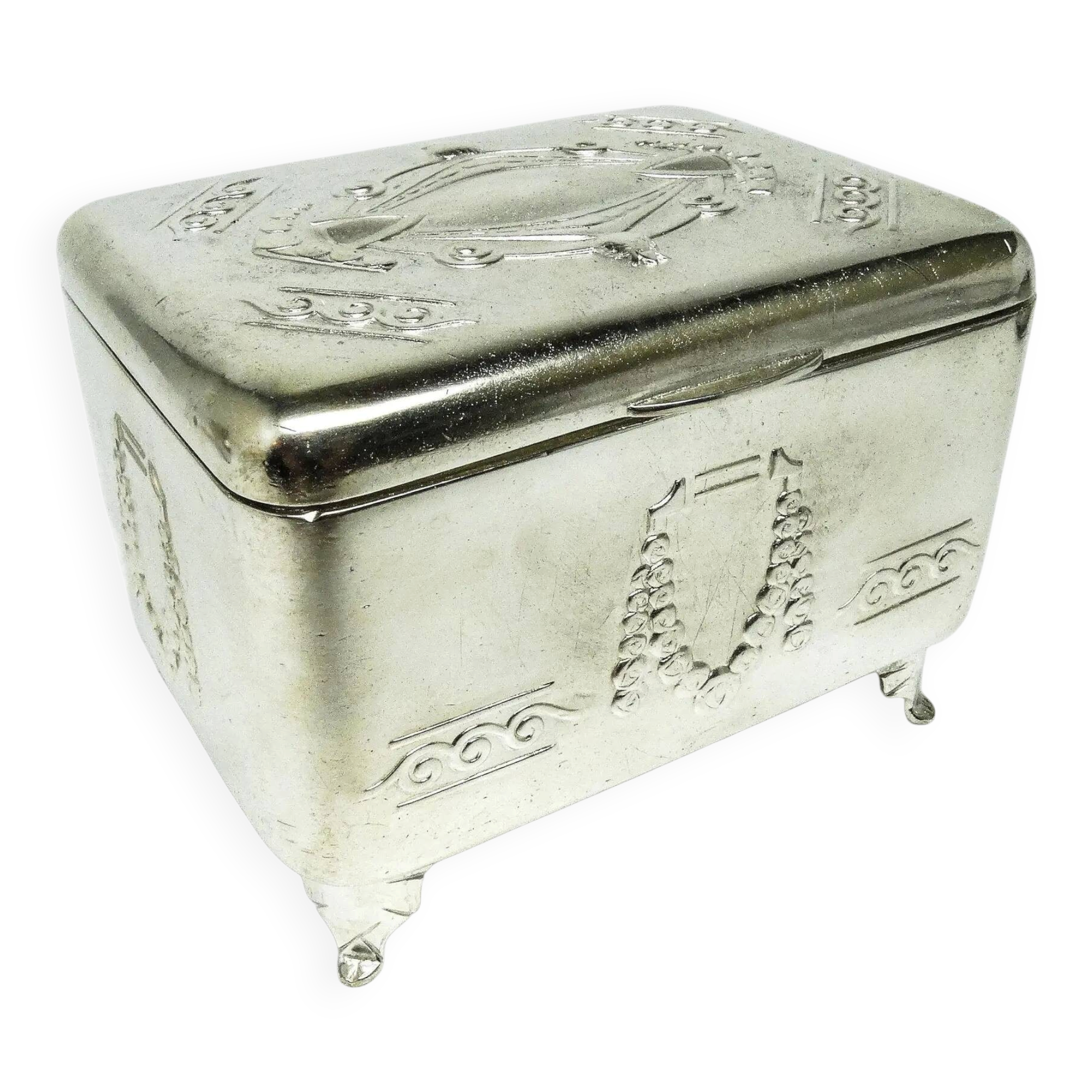 Art Nouveau sugar bowl, silver-plated brass, Henneberg Brothers, Poland, 1920s