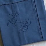 Taie d'oreiller ancienne en coton bleu nocturne