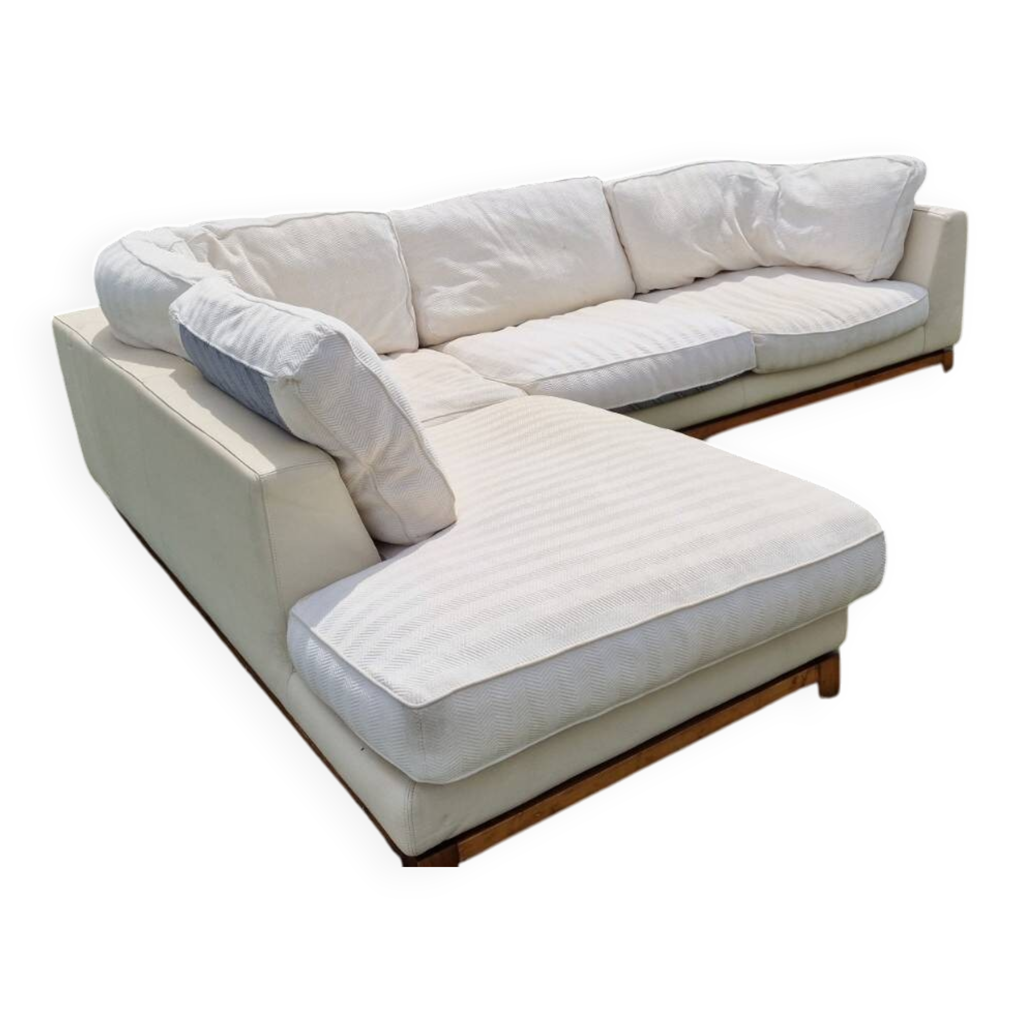 Roche Bobois leather sofa with fabric cushion