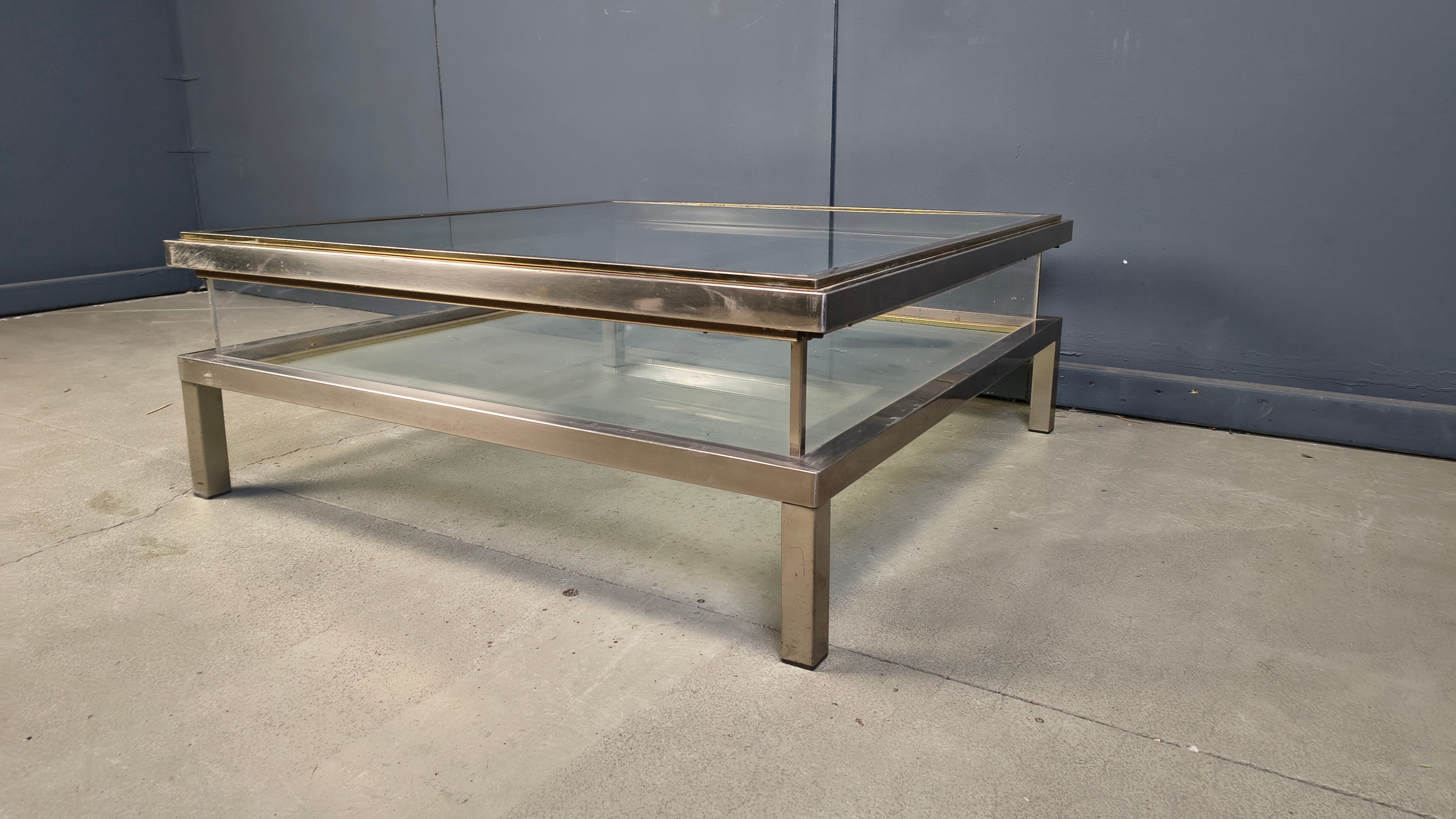 Table basse vintage à plateau coulissant, années 1970