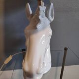 White ceramic horse head lamp beige lampshade and golden interior