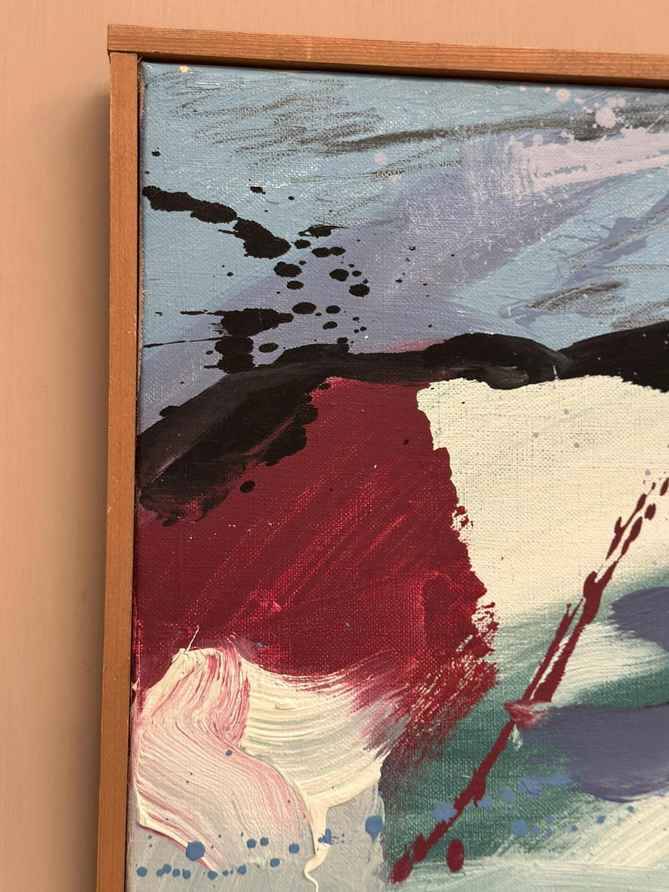 Original Swedish Oil On Canvas – Abstract Composition By Lars Sjögren – Vintage & Framed – 38 × 40 Cm (15.0" × 15.7")