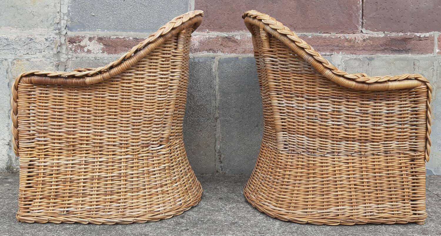 Pair of wicker and rattan armchairs.
