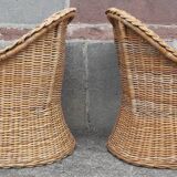 Pair of wicker and rattan armchairs.