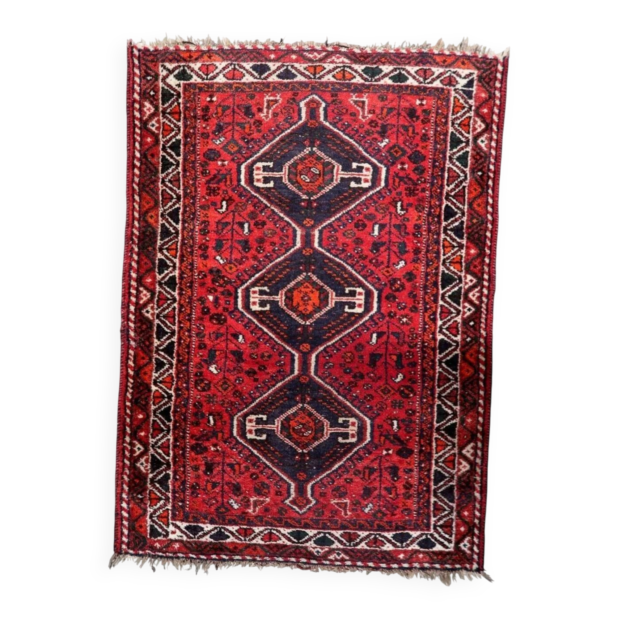 1930s Handmade Wool Rug with Three Medallions, 114 × 159 cm - 1C1294