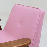 Pink Armchair Vintage Pastel wool fabric, Oak wood
