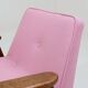 Vintage pink armchair in pastel wool fabric, oak wood.