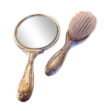 Miroir à main et brosse pour linge métal argenté