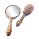 Silver metal hand mirror and laundry brush